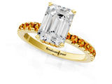 Yellow gold Emerald Cut Diamond Solitaire Ring with Pavé Band and Four-Prong Setting_1