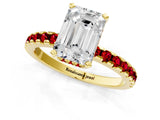 Yellow gold Emerald Cut Diamond Solitaire Ring with Pavé Band and Four-Prong Setting_1