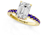 Yellow gold Emerald Cut Diamond Solitaire Ring with Pavé Band and Four-Prong Setting_1