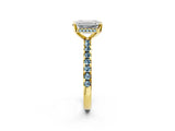 Yellow gold Emerald Cut Diamond Solitaire Ring with Pavé Band and Four-Prong Setting_2