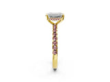 Yellow gold Emerald Cut Diamond Solitaire Ring with Pavé Band and Four-Prong Setting_2