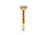 Yellow gold Emerald Cut Diamond Solitaire Ring with Pavé Band and Four-Prong Setting_2