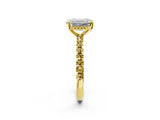 Yellow gold Emerald Cut Diamond Solitaire Ring with Pavé Band and Four-Prong Setting_2