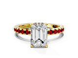 Yellow gold Emerald Cut Diamond Solitaire Ring with Pavé Band and Four-Prong Setting