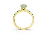 Yellow gold Emerald Cut Diamond Solitaire Ring with Pavé Band and Four-Prong Setting_3