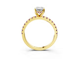 Yellow gold Emerald Cut Diamond Solitaire Ring with Pavé Band and Four-Prong Setting_3