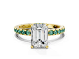 Yellow gold Emerald Cut Diamond Solitaire Ring with Pavé Band and Four-Prong Setting