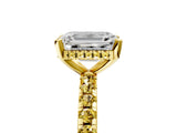 Yellow gold Emerald Cut Diamond Solitaire Ring with Pavé Band and Four-Prong Setting_5