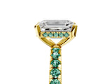 Yellow gold Emerald Cut Diamond Solitaire Ring with Pavé Band and Four-Prong Setting_5