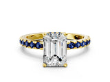 Yellow gold Emerald Cut Diamond Solitaire Ring with Pavé Band and Four-Prong Setting