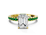 Yellow gold Emerald Cut Diamond Solitaire Ring with Pavé Band and Four-Prong Setting