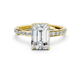 Yellow gold Emerald Cut Diamond Solitaire Ring with Pavé Band and Hidden Halo_26