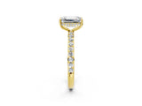 Yellow gold Emerald Cut Diamond Solitaire Ring with Pavé Band and Hidden Halo_28
