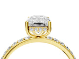 Yellow gold Emerald Cut Diamond Solitaire Ring with Pavé Band and Hidden Halo_30