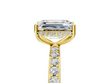 Yellow gold Emerald Cut Diamond Solitaire Ring with Pavé Band and Hidden Halo_31