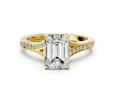 Yellow gold Emerald Cut Diamond Solitaire Ring with Pavé Band and Prong Setting_16