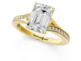 Yellow gold Emerald Cut Diamond Solitaire Ring with Pavé Band and Prong Setting_17