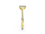 Yellow gold Emerald Cut Diamond Solitaire Ring with Pavé Band and Prong Setting_18