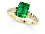 Yellow gold Emerald Cut Diamond Solitaire Ring with Pavé Band and Prong Setting_1