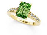 Yellow gold Emerald Cut Diamond Solitaire Ring with Pavé Band and Prong Setting_1
