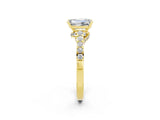 Yellow gold Emerald Cut Diamond Solitaire Ring with Pavé Band and Prong Setting_2
