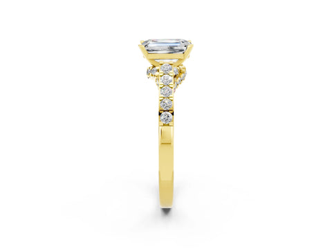 Yellow gold Emerald Cut Diamond Solitaire Ring with Pavé Band and Prong Setting_2