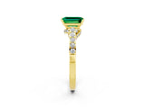 Yellow gold Emerald Cut Diamond Solitaire Ring with Pavé Band and Prong Setting_2