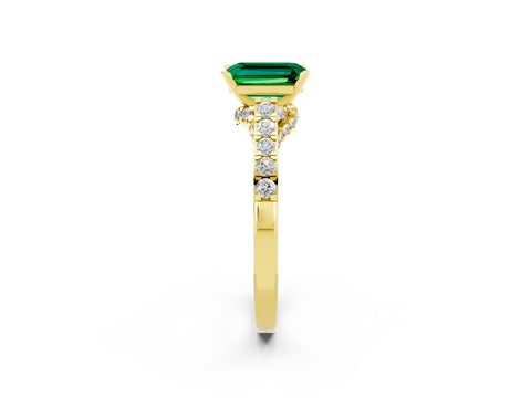 Yellow gold Emerald Cut Diamond Solitaire Ring with Pavé Band and Prong Setting_2