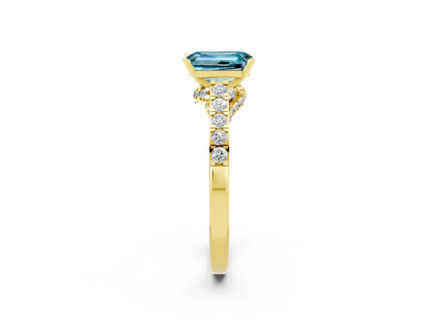 Yellow gold Emerald Cut Diamond Solitaire Ring with Pavé Band and Prong Setting_2