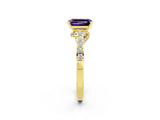 Yellow gold Emerald Cut Diamond Solitaire Ring with Pavé Band and Prong Setting_2