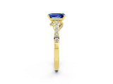 Yellow gold Emerald Cut Diamond Solitaire Ring with Pavé Band and Prong Setting_2