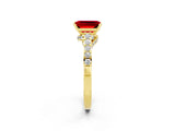 Yellow gold Emerald Cut Diamond Solitaire Ring with Pavé Band and Prong Setting_2