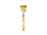 Yellow gold Emerald Cut Diamond Solitaire Ring with Pavé Band and Prong Setting_2