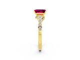 Yellow gold Emerald Cut Diamond Solitaire Ring with Pavé Band and Prong Setting_2