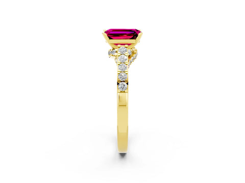 Yellow gold Emerald Cut Diamond Solitaire Ring with Pavé Band and Prong Setting_2
