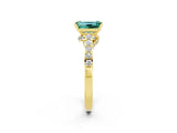 Yellow gold Emerald Cut Diamond Solitaire Ring with Pavé Band and Prong Setting_2