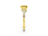 Yellow gold Emerald Cut Diamond Solitaire Ring with Pavé Band and Prong Setting_2