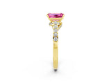 Yellow gold Emerald Cut Diamond Solitaire Ring with Pavé Band and Prong Setting_2