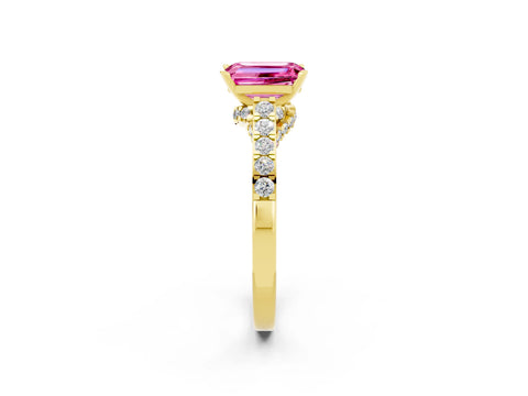 Yellow gold Emerald Cut Diamond Solitaire Ring with Pavé Band and Prong Setting_2