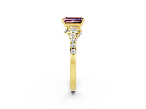 Yellow gold Emerald Cut Diamond Solitaire Ring with Pavé Band and Prong Setting_2