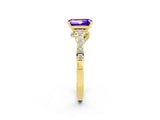 Yellow gold Emerald Cut Diamond Solitaire Ring with Pavé Band and Prong Setting_2