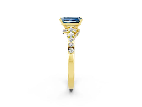 Yellow gold Emerald Cut Diamond Solitaire Ring with Pavé Band and Prong Setting_2