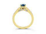 Yellow gold Emerald Cut Diamond Solitaire Ring with Pavé Band and Prong Setting_3