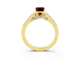 Yellow gold Emerald Cut Diamond Solitaire Ring with Pavé Band and Prong Setting_3