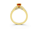 Yellow gold Emerald Cut Diamond Solitaire Ring with Pavé Band and Prong Setting_3