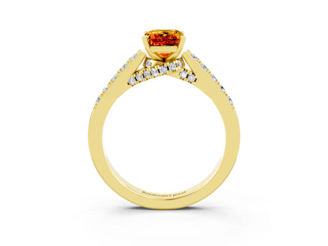 Yellow gold Emerald Cut Diamond Solitaire Ring with Pavé Band and Prong Setting_3
