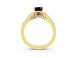 Yellow gold Emerald Cut Diamond Solitaire Ring with Pavé Band and Prong Setting_3