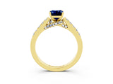 Yellow gold Emerald Cut Diamond Solitaire Ring with Pavé Band and Prong Setting_3