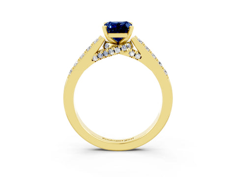 Yellow gold Emerald Cut Diamond Solitaire Ring with Pavé Band and Prong Setting_3