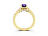 Yellow gold Emerald Cut Diamond Solitaire Ring with Pavé Band and Prong Setting_3